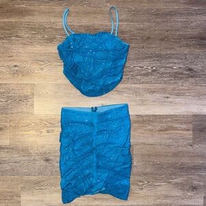 Fashion Nova Blue Rhinestone Women's Skirt Set - SEE VIDEO!!